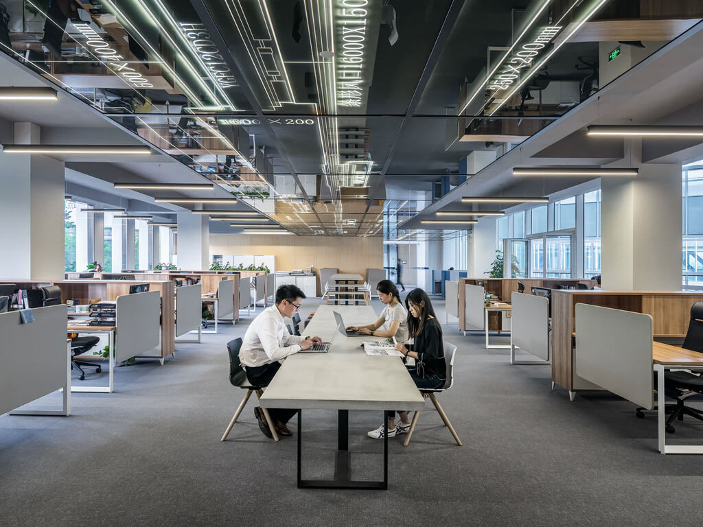 A team working together in a bright office
